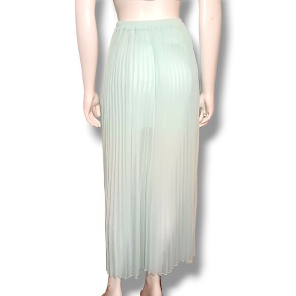 Victorias Secret Chiffon Pleated Maxi Skirt-Size 2-Mint Green-Partially Lined - Picture 4 of 8